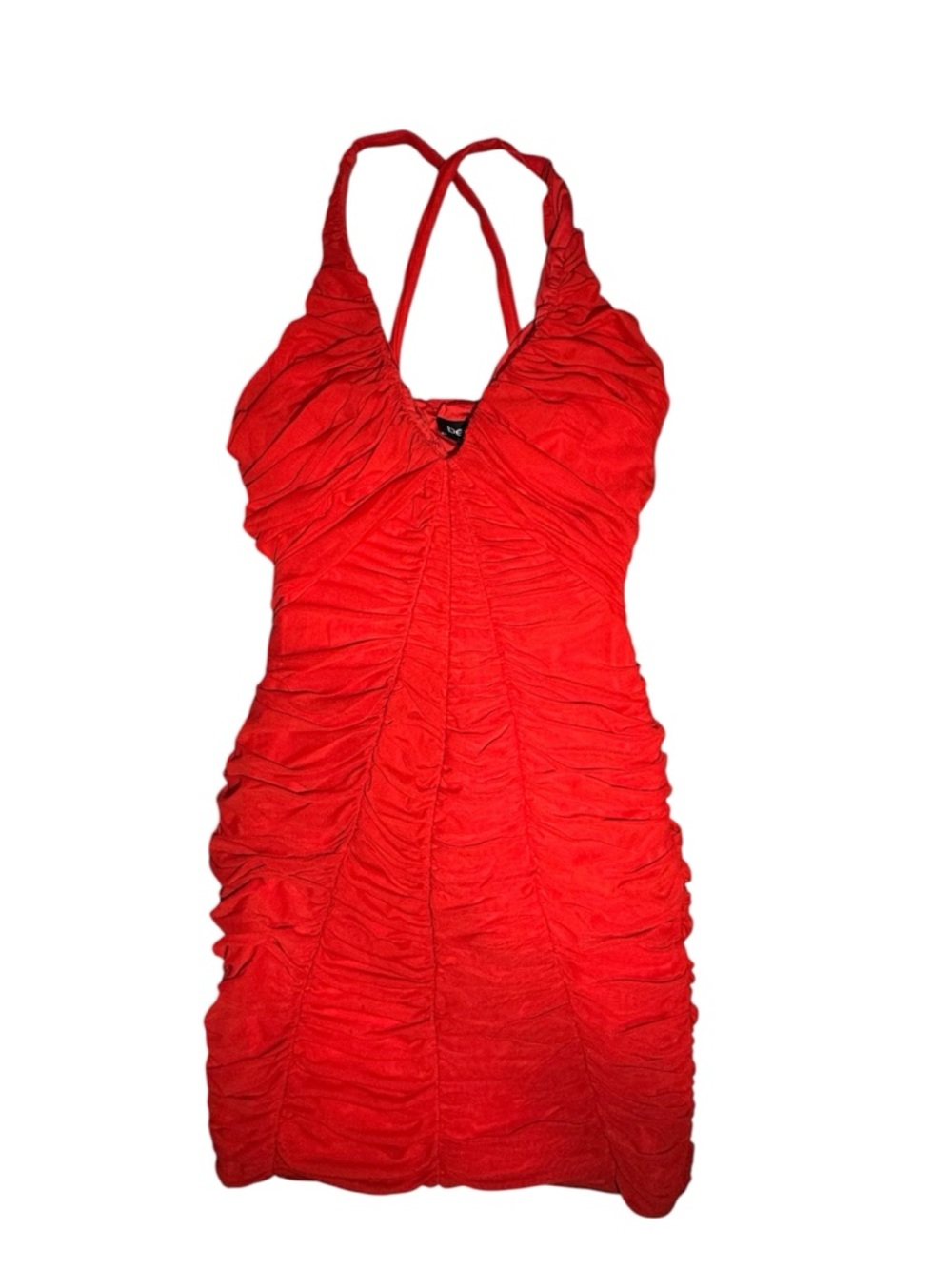 bebe Red Ruched Halter Mini Dress